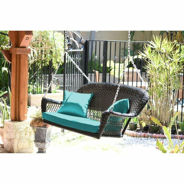 Propation Espresso Resin Wicker Porch Swing with Turquoise Cushion PR3012183